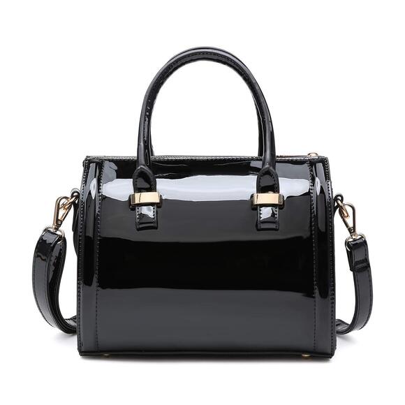 Dasein Handbags - Shiny Patent Faux Leather Handbags Barrel Top Handle Purse Satchel Bag Shoulder